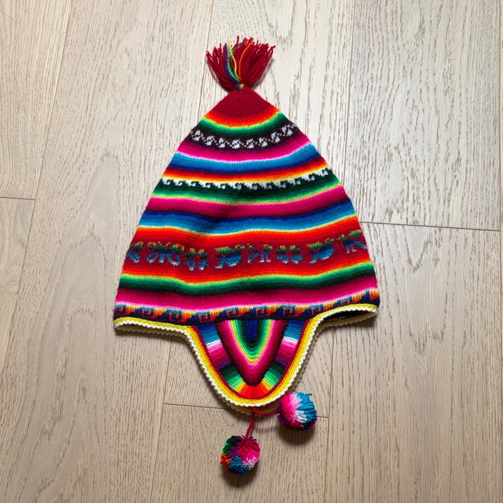 Colorful Peruvian Earflap Pom Pom Hat